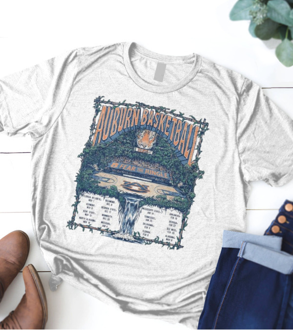 Auburn Basketball 2024-2025 Fear The Jungle Schedule With Court And Jungle Scene T-Shirt