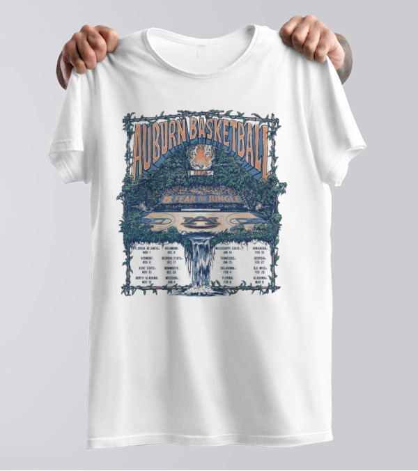 Auburn Basketball 2024-2025 Fear The Jungle Schedule With Court And Jungle Scene T-Shirt