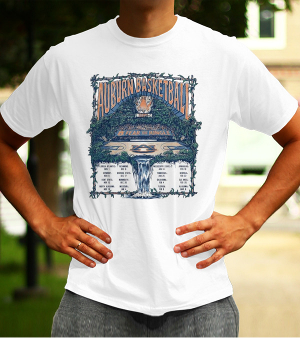 Auburn Basketball 2024-2025 Fear The Jungle Schedule With Court And Jungle Scene T-Shirt