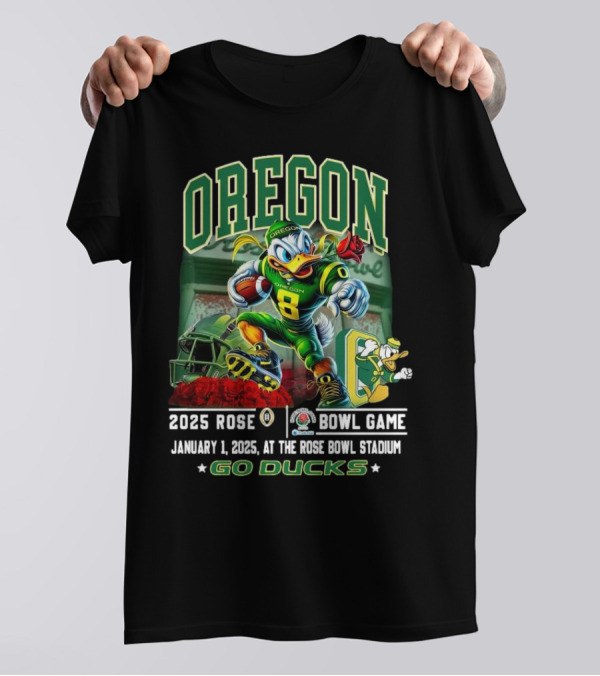 Oregon Ducks 2025 Rose Bowl Game Mascot January 1 At Rose Bowl Stadium Go Ducks T-Shirt