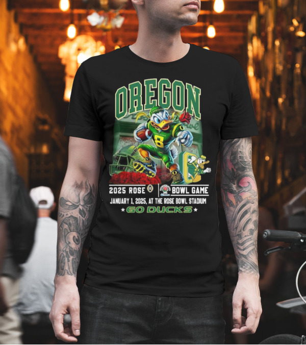 Oregon Ducks 2025 Rose Bowl Game Mascot January 1 At Rose Bowl Stadium Go Ducks T-Shirt