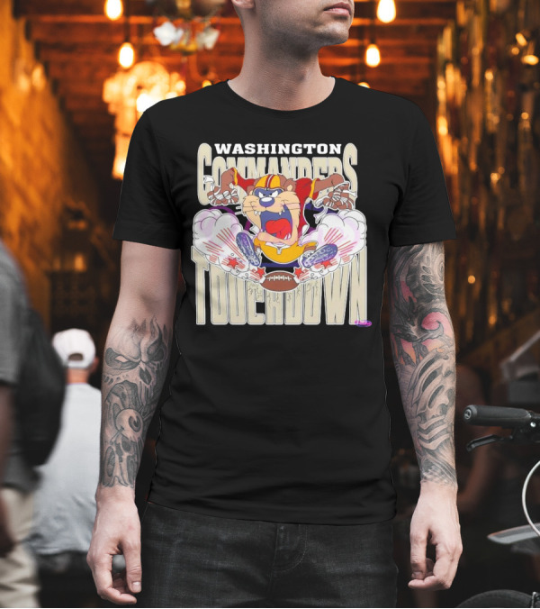 Washington Commanders Touchdown NFL Tasmanian Devil Sports Graphic 2025 T-Shirt