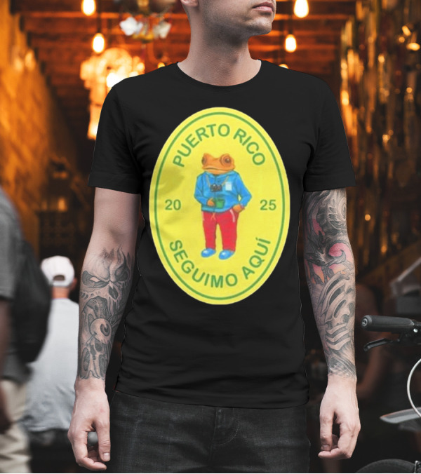 Puerto Rico Seguimo Aqui 2025 Frog Character Black Concho T-Shirt