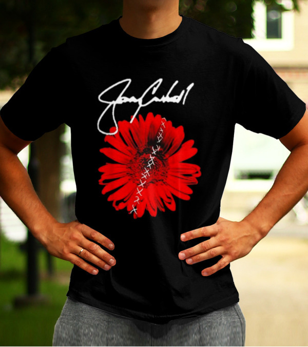 Jerry Cantrell Red Flower With Signature And Cross Stitch T-Shirt