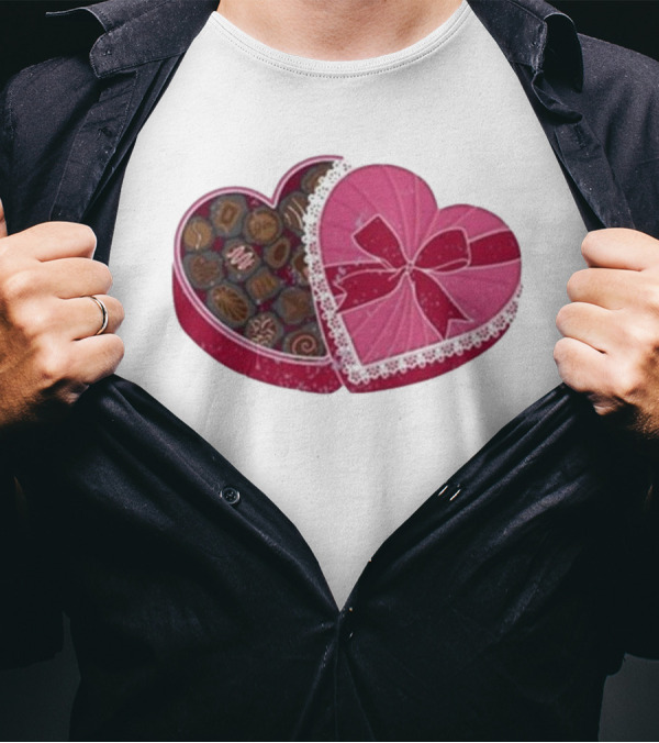 Mallory Ervin Heart Shaped Box Of Chocolates With Pink Ribbon Lace T-Shirt