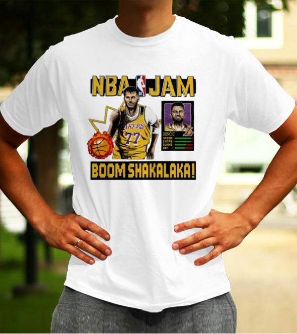 Luka Dončić NBA Jam Los Angeles Lakers Boom Shakalaka 77 T-Shirt