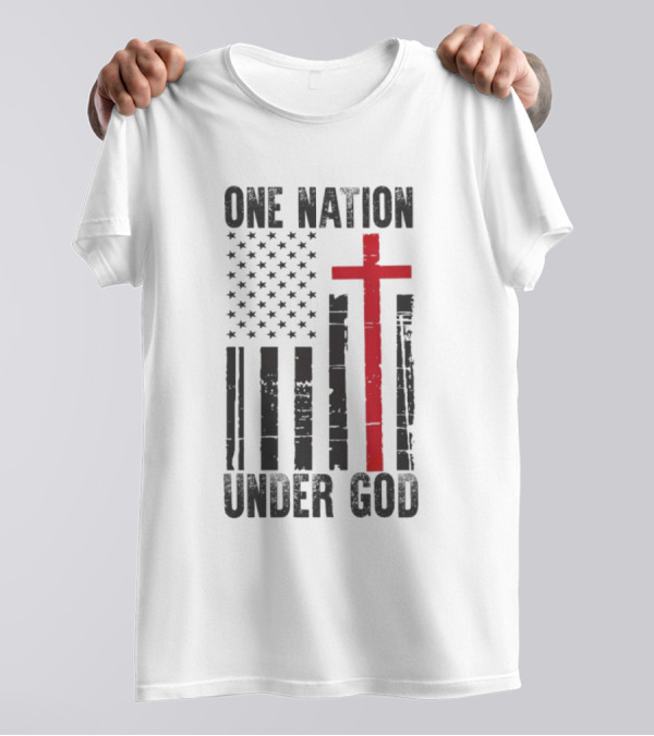 One Nation Under God American Flag Cross Design T-Shirt
