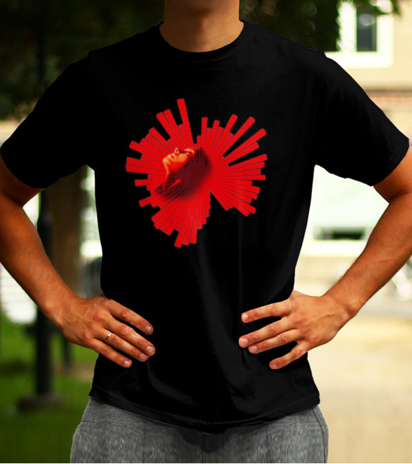 Kat Graham Broken Hearts Club Surreal Face In Red Burst Pattern T-Shirt