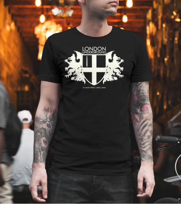 London Underground 232 Main Street Ames Iowa Heraldic Crest Design T-Shirt