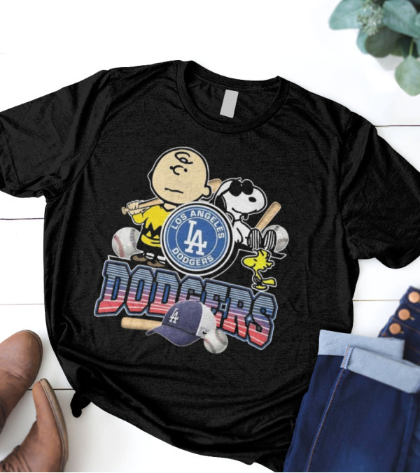 Los Angeles Dodgers Peanuts 2025 Charlie Brown Snoopy Woodstock Baseball Cap T-Shirt