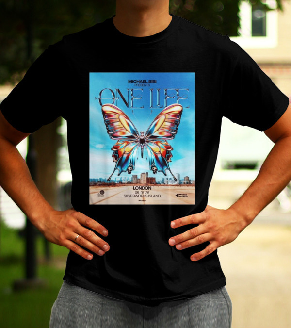 Michael Bibi Presents One Life London 05 07 2025 Butterfly Silverworks Island Royal Docks T-Shirt