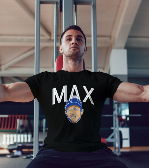 MAX Scherzer Blue Cap Smiling Face Illustration T-Shirt
