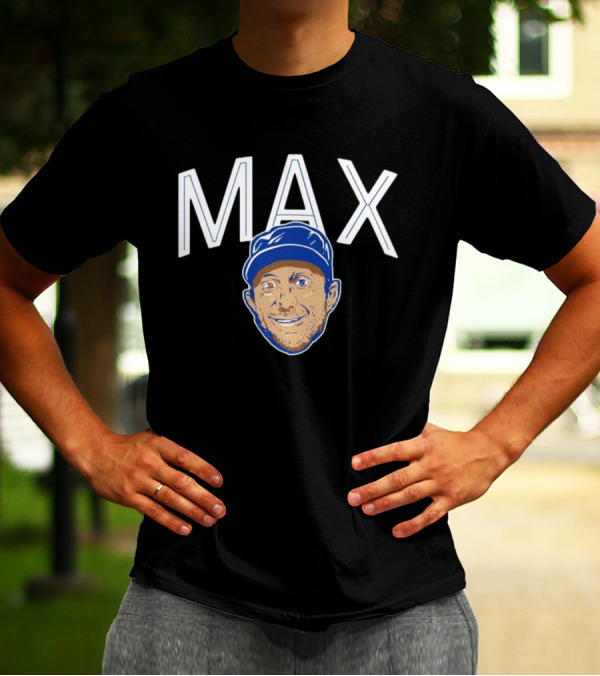 MAX Scherzer Blue Cap Smiling Face Illustration T-Shirt