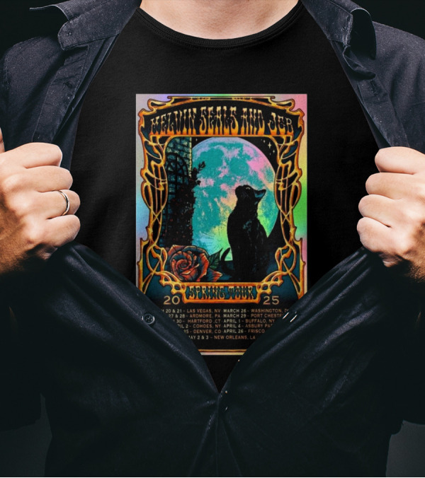 Melvin Seals JGB Spring Tour 2025 Las Vegas New Orleans Artwork Rose Cat Moon Dates T-Shirt