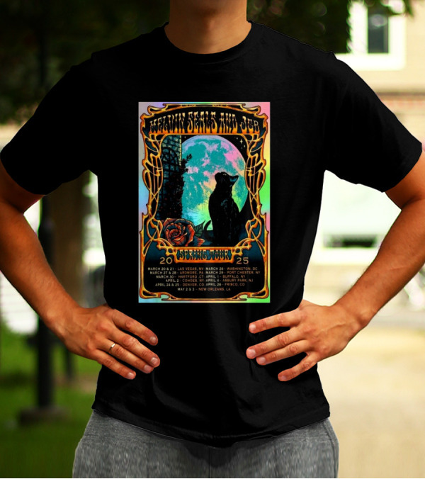 Melvin Seals JGB Spring Tour 2025 Las Vegas New Orleans Artwork Rose Cat Moon Dates T-Shirt