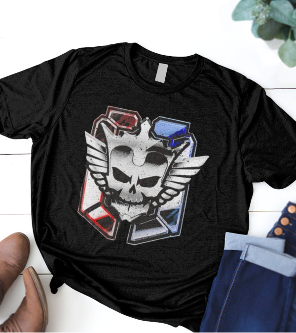 Cody Rhodes Captain Badge Black Skull Wings Red Blue White T-Shirt