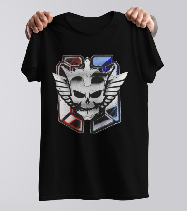 Cody Rhodes Captain Badge Black Skull Wings Red Blue White T-Shirt