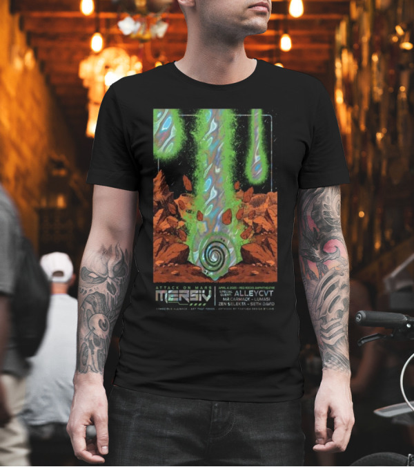 Attack On Mars Mersiv April 4 2025 Red Rocks Amphitheatre Special Guest ALLEYCVT Mr. Carmack Lumasi Zen Selekta Seth David T-Shirt