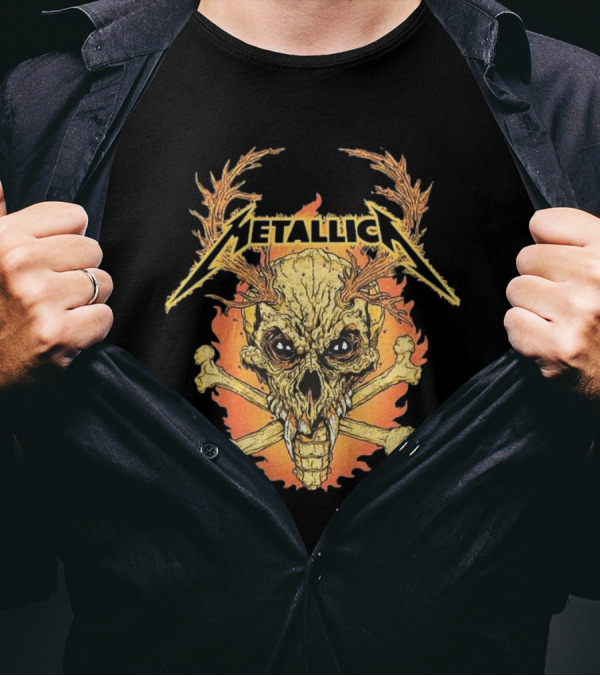 Metallica M72 World Tour 2025 Skull Antlers Crossbones Art T-Shirt