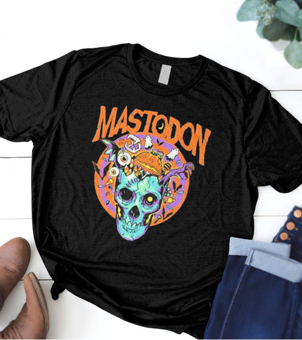 Mastodon Halloween Skull Art With Spooky Creatures And Candy Corn T-Shirt