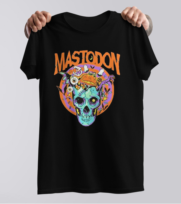 Mastodon Halloween Skull Art With Spooky Creatures And Candy Corn T-Shirt