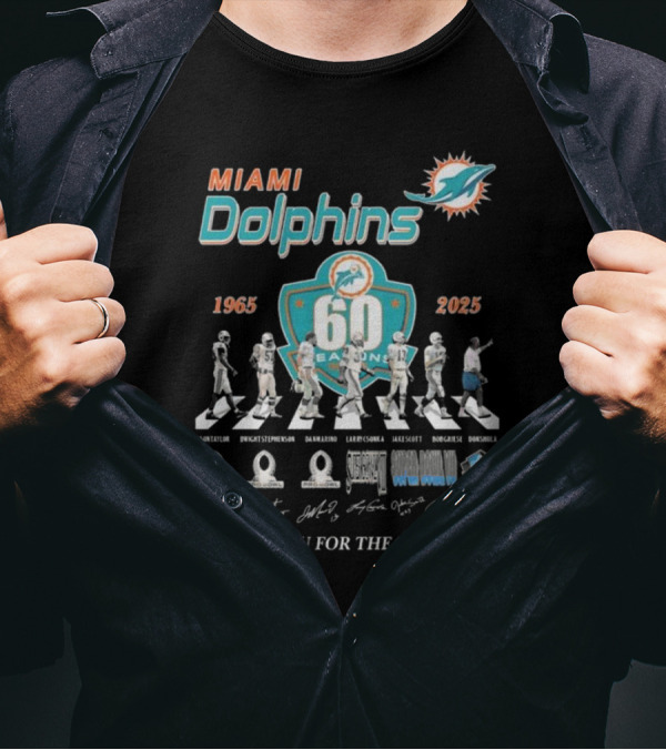 Miami Dolphins 60 Seasons 1965-2025 Thank You For The Memories Signatures T-Shirt