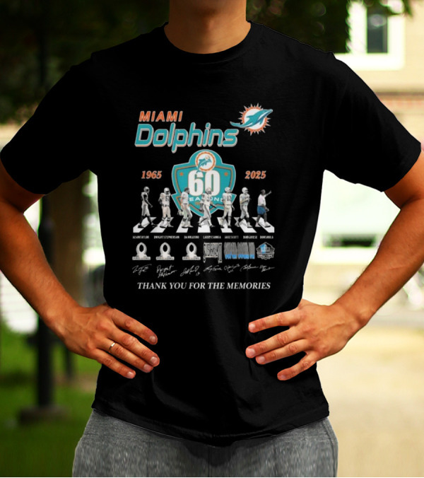 Miami Dolphins 60 Seasons 1965-2025 Thank You For The Memories Signatures T-Shirt