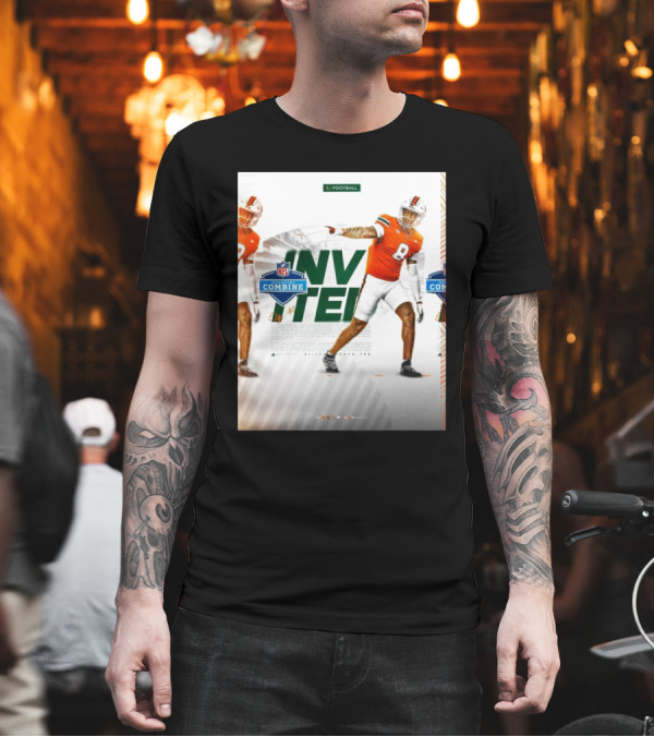 Miami Hurricanes Football Elijah Arroyo NFL Scouting Combine Invited Invited Football T-Shirt