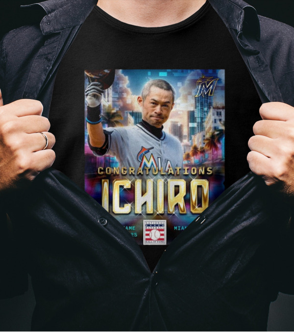 Miami Marlins Ichiro Congratulations Hall Of Fame Class Of 2025 2015-2017 T-Shirt