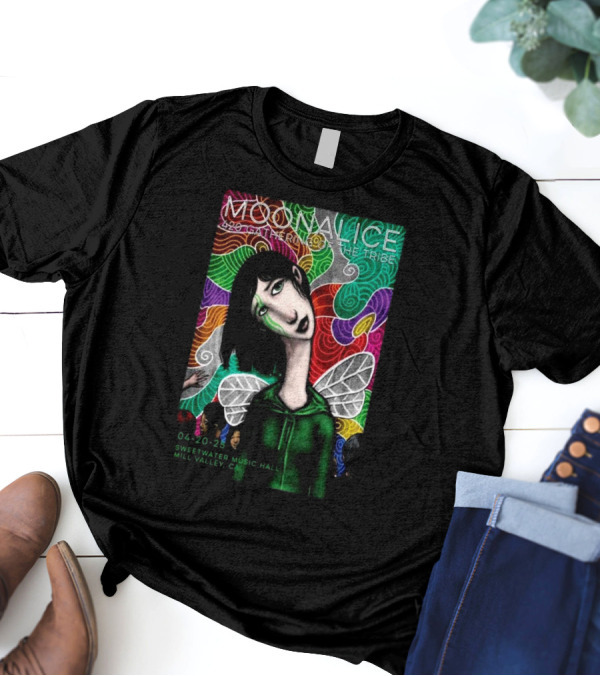 MOONALICE 420 Gathering Of The Tribe 04-20-2025 Sweetwater Music Hall Mill Valley CA Colorful Psychedelic Art With Winged Character T-Shirt