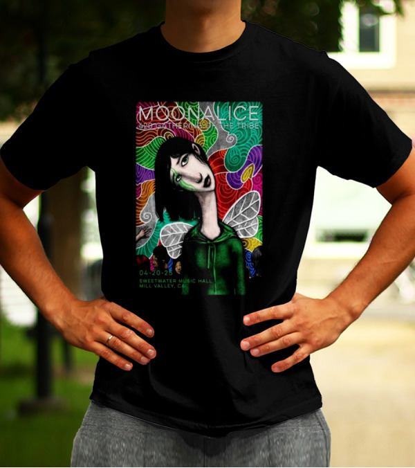 MOONALICE 420 Gathering Of The Tribe 04-20-2025 Sweetwater Music Hall Mill Valley CA Colorful Psychedelic Art With Winged Character T-Shirt