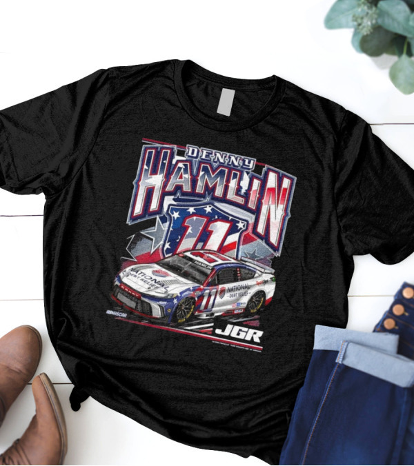 NASCAR Denny Hamlin JGR National Debt Relief Car 2025 American Flag 11 T-Shirt