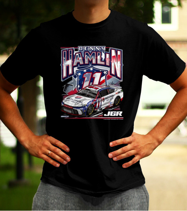 NASCAR Denny Hamlin JGR National Debt Relief Car 2025 American Flag 11 T-Shirt