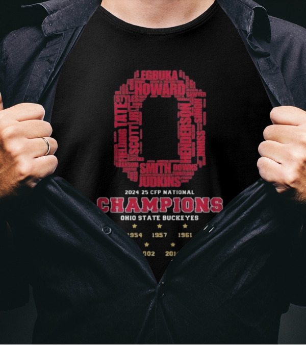 2024 25 CFP National Champions Ohio State Buckeyes 1942 1954 1957 1961 1968 1970 2002 2014 2025 T-Shirt