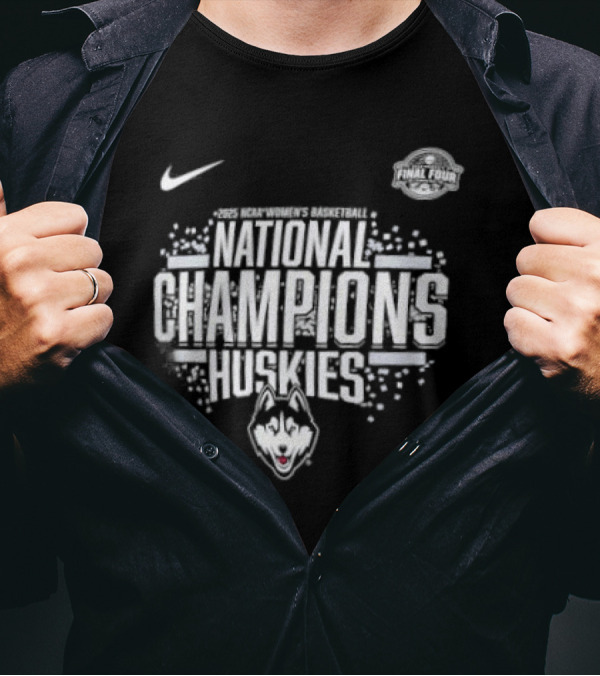 National Champions UConn Huskies 2025 NCAA Women's Basketball Nike Iconic Design T-Shirt