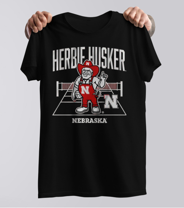 Herbie Husker Nebraska Volleyball Mascot With Court And Net T-Shirt
