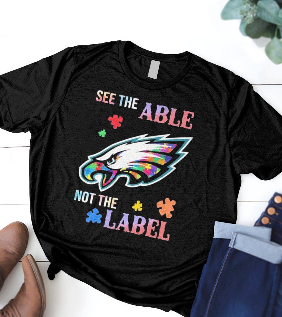 Philadelphia Eagles Autism See The Able Not The Label Puzzle Logo T-Shirt