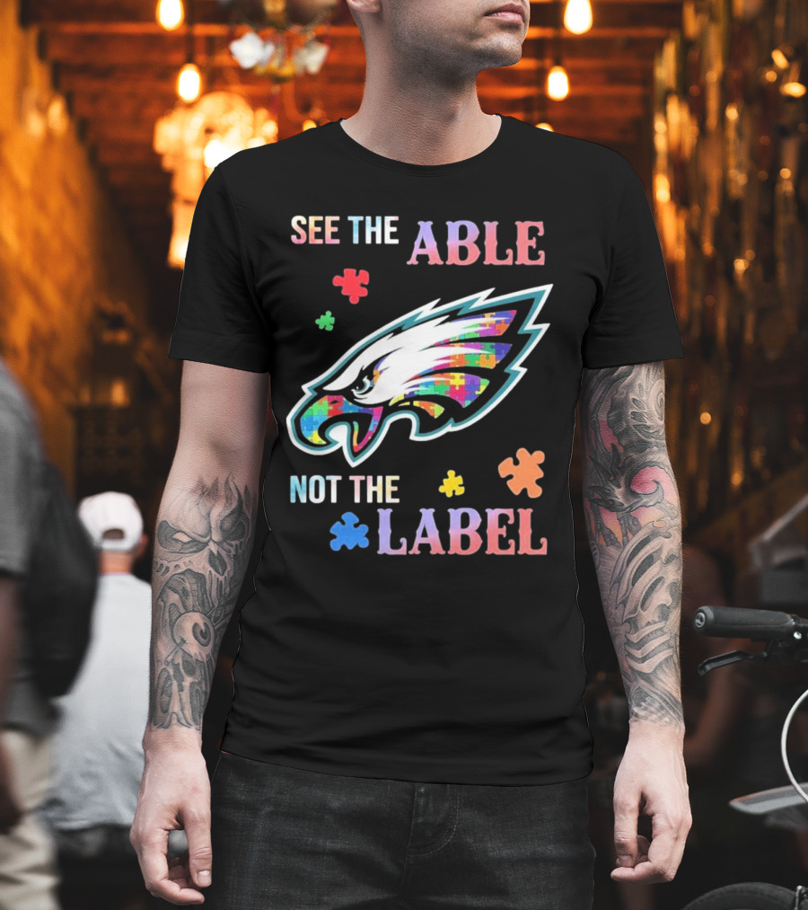 Philadelphia Eagles Autism See The Able Not The Label Puzzle Logo T-Shirt