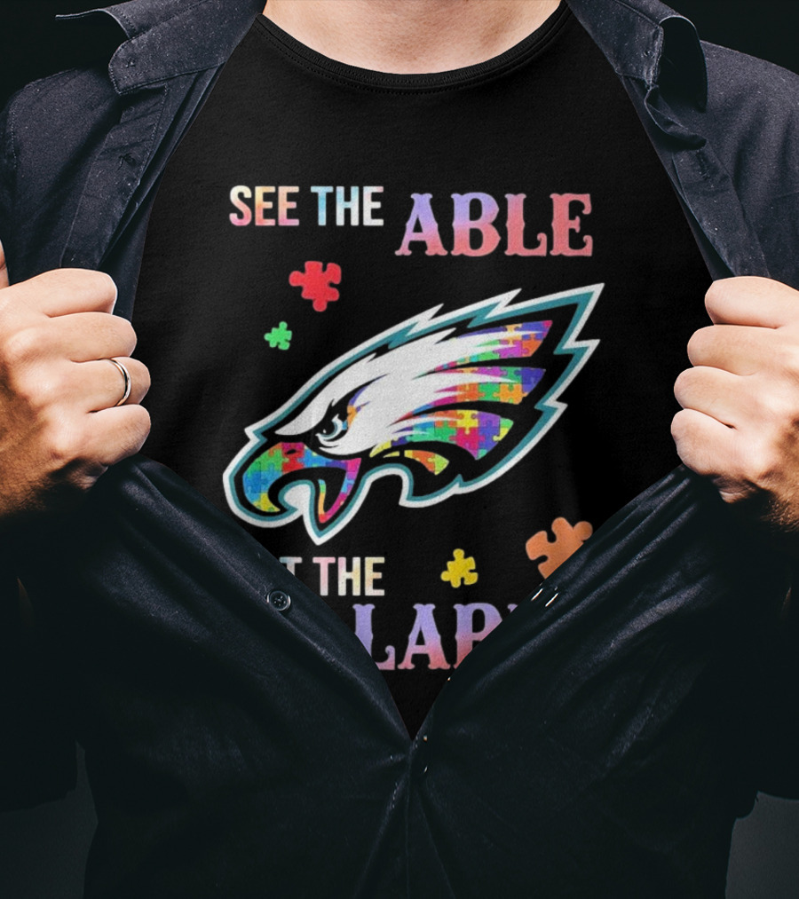 Philadelphia Eagles Autism See The Able Not The Label Puzzle Logo T-Shirt