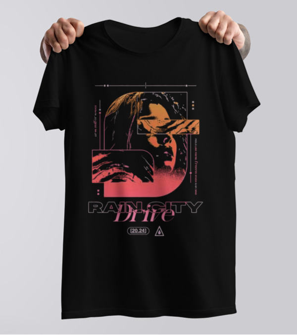 Rain City Drive Frozen Retro Portrait Graphic With Geometric Elements T-Shirt