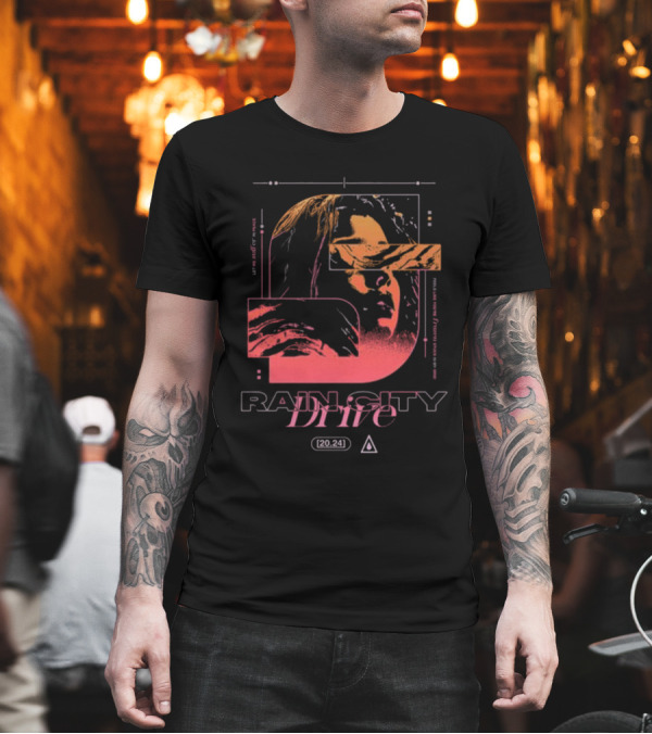 Rain City Drive Frozen Retro Portrait Graphic With Geometric Elements T-Shirt