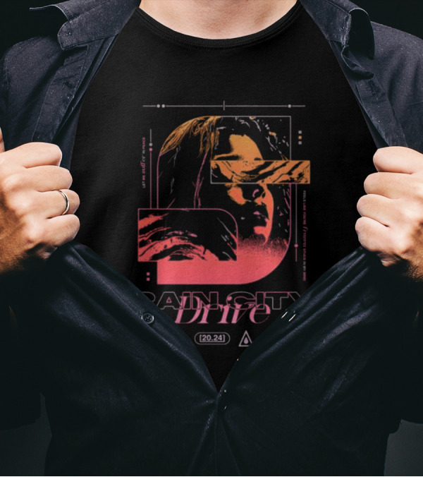 Rain City Drive Frozen Retro Portrait Graphic With Geometric Elements T-Shirt