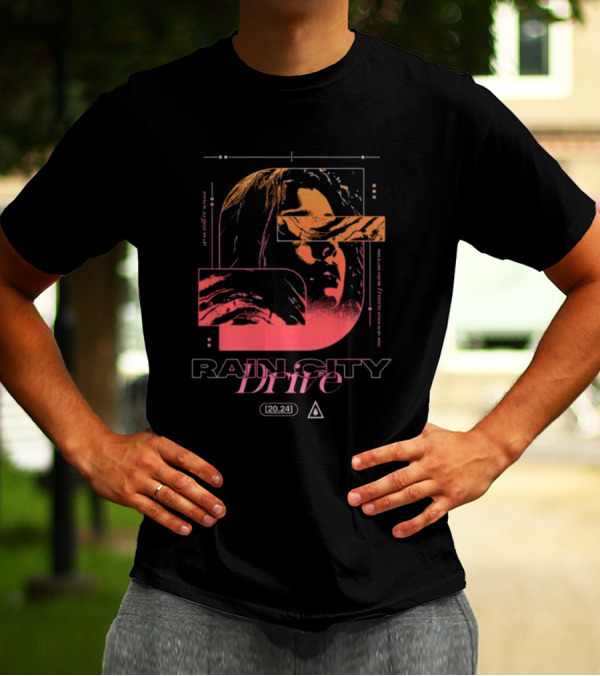 Rain City Drive Frozen Retro Portrait Graphic With Geometric Elements T-Shirt
