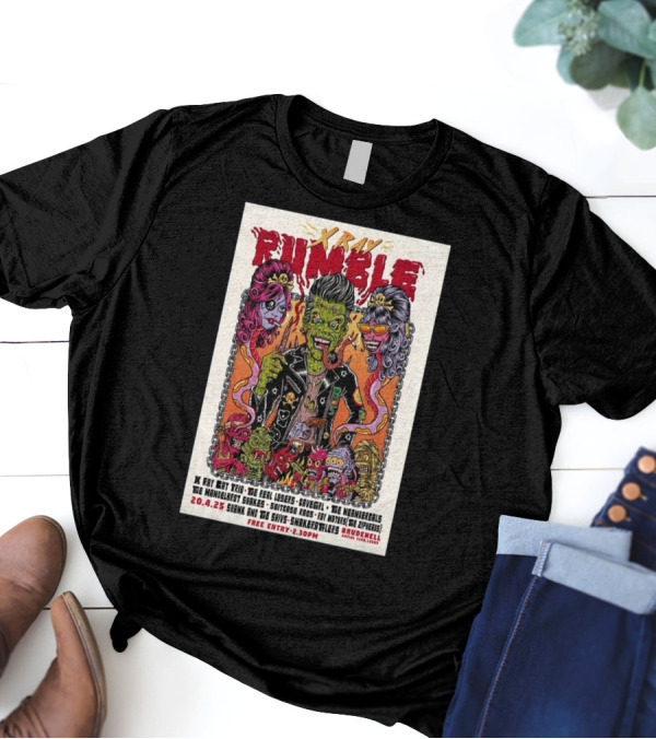 Xray Rumble April 4 2025 Leeds UK X Ray Cat Trio The Real Losers Cavegirl The Neandergals The Mandelbrot Shakes T-Shirt