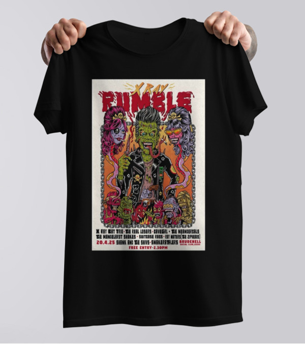 Xray Rumble April 4 2025 Leeds UK X Ray Cat Trio The Real Losers Cavegirl The Neandergals The Mandelbrot Shakes T-Shirt