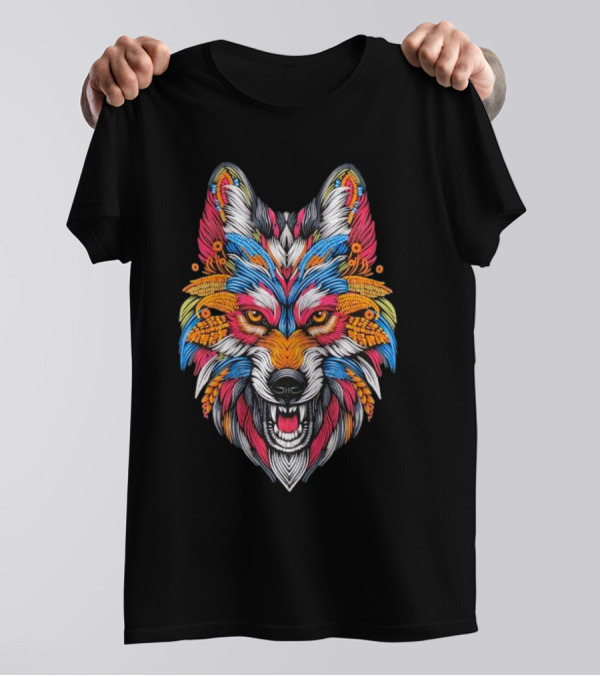 Pozol Wolf Colorful Psychedelic Animal Art T-Shirt