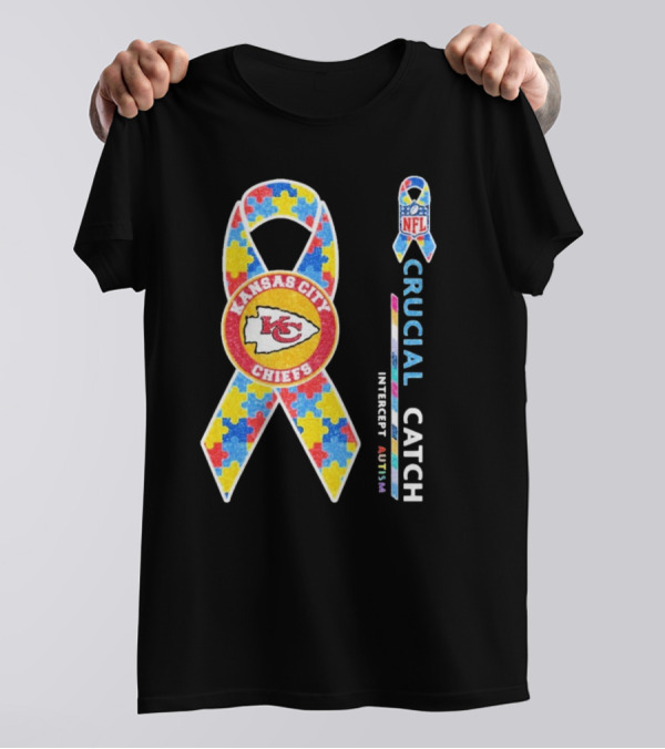 Kansas City Chiefs NFL Puzzle Ribbon Autism Awareness Crucial Catch T-Shirt