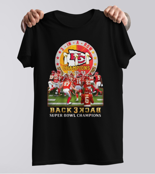3 In A Row Kansas City Chiefs 22-23-24 Super Bowl Champions Back 2 Back T-Shirt