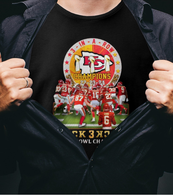 3 In A Row Kansas City Chiefs 22-23-24 Super Bowl Champions Back 2 Back T-Shirt