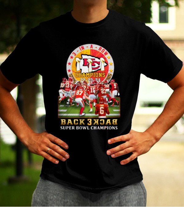 3 In A Row Kansas City Chiefs 22-23-24 Super Bowl Champions Back 2 Back T-Shirt